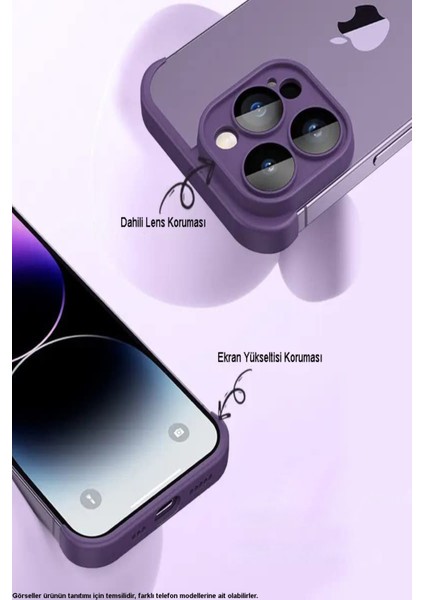 Apple iPhone 14 Pro Max ile Uyumlu Kılıf 2 Parçalı Alt Üst Kamera Lens Korumalı Sert Silikon Kapak - Mürdüm