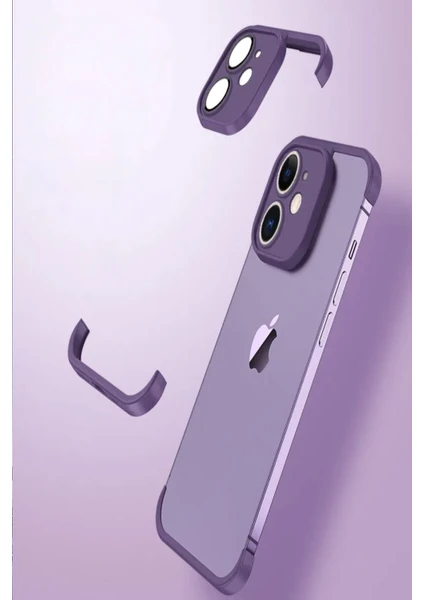 Caseart Apple iPhone 11 ile Uyumlu Kılıf 2 Parçalı Alt Üst Kamera Lens Korumalı Sert Silikon Kapak - Mor