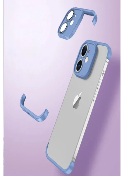 Caseart Apple iPhone 11 ile Uyumlu Kılıf 2 Parçalı Alt Üst Kamera Lens Korumalı Sert Silikon Kapak - Mavi