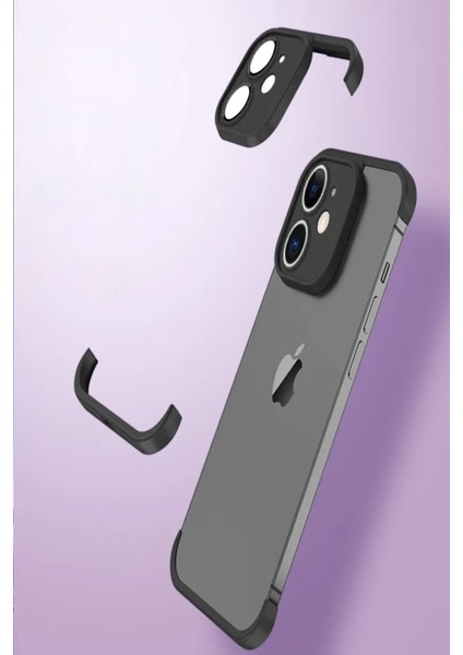Apple iPhone 12 ile Uyumlu Kılıf 2 Parçalı Alt Üst Kamera Lens Korumalı Sert Silikon Kapak - Siyah