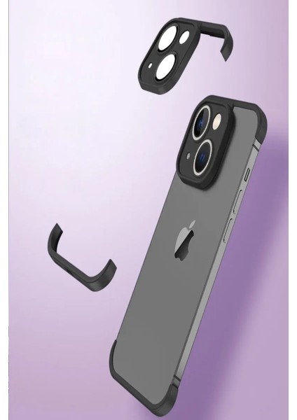 Apple iPhone 14 Plus ile Uyumlu Kılıf 2 Parçalı Alt Üst Kamera Lens Korumalı Sert Silikon Kapak - Siyah