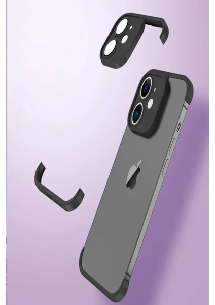 Caseart Apple iPhone 11 ile Uyumlu Kılıf 2 Parçalı Alt Üst Kamera Lens Korumalı Sert Silikon Kapak - Siyah