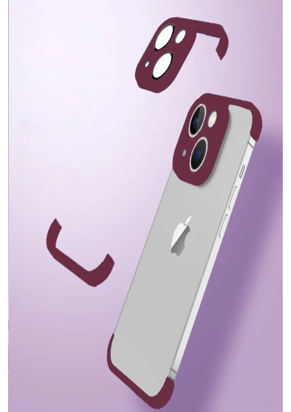 Apple iPhone 13 ile Uyumlu Kılıf 2 Parçalı Alt Üst Kamera Lens Korumalı Sert Silikon Kapak - Mürdüm