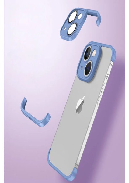 Apple iPhone 13 ile Uyumlu Kılıf 2 Parçalı Alt Üst Kamera Lens Korumalı Sert Silikon Kapak - Mavi