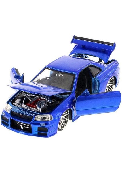 1:24 Hızlı ve Öfkeli Fast And Furious Brian's Nissan Skyline Gt-R [BNR34] Mavi Model Araba