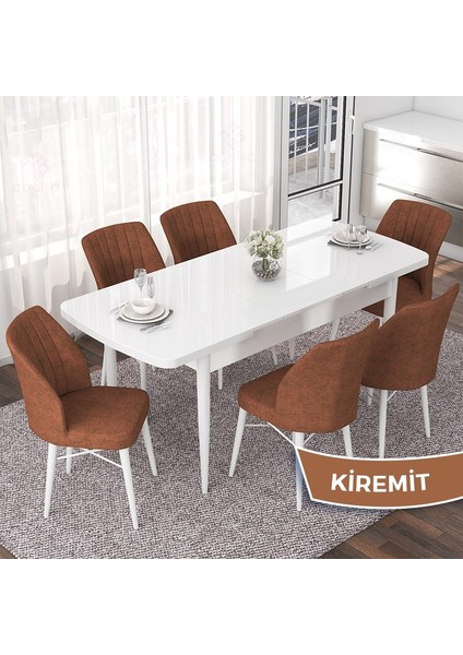 Concept Nef Serisi 70X114 Açılabilir Mdf Mutfak Masa Takımı Beyaz Masa ve 6 Sandalye