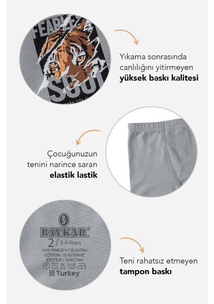 Erkek Çocuk Pamuklu Baskılı Rahat Kesim Likralı Boxer 3'lü Paket 3390 Renkli fiyatları