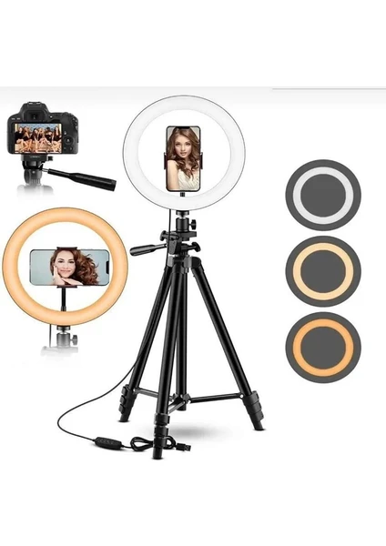 Tripod Çekim Işığı Halkası Youtuber Tiktoker Canlı Yayın Ekipman Bluetooth Kumanda Selfie Light LED