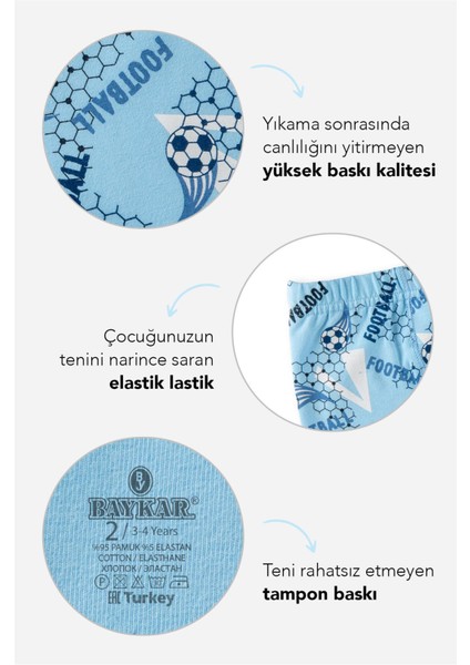 Erkek Çocuk Pamuklu Baskılı Rahat Kesim Likralı Boxer 3'lü Paket 3364 Renkli fiyatları