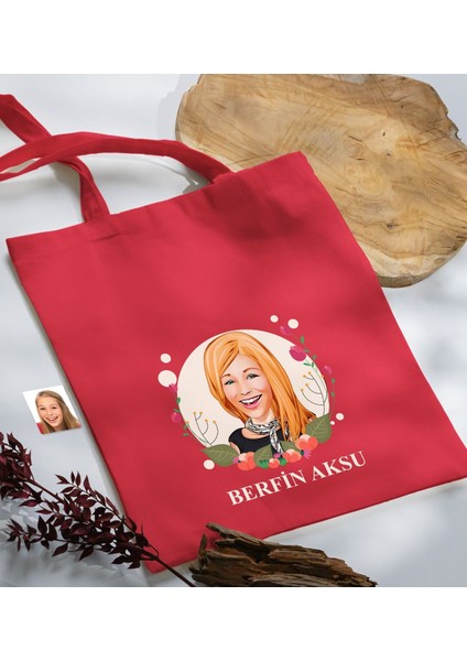 Kişiye Özel Anneler Günü Karikatürlü Kırmızı Kumaş Bez Çanta, Baskılı Omuz Çantası, Alışveriş Çantası, Anneye Hediye-1 fiyatları
