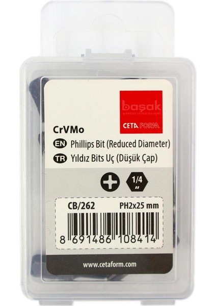 Ph2 x 25 mm Yıldız Bits Uç (Düşük Çap) CB/262