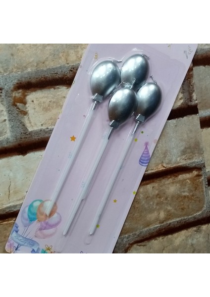 Vıp Kalite Parlak Metalik Gümüş Balonlu Pasta Mumu 4 Adet Gümüş Doğum Günü Mumu Silver Bırthday Candle
