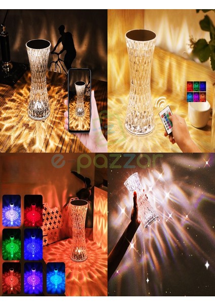 16 Renk 4 Mod Diamond Aydınlatma Masa Lambası Dekoratif Vazo Model Dokunmatik&kumandalı USB Şarjlı