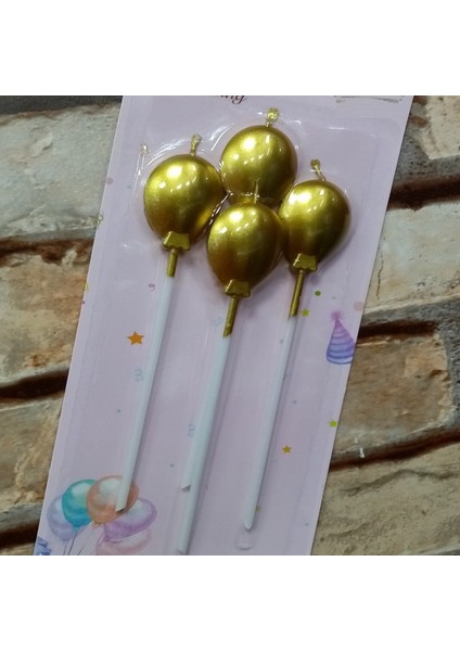 Vıp Kalite Parlak Metalik Gold Balonlu Pasta Mumu 4 Adet Gold Doğum Günü Mumu Gold Bırthday Candle