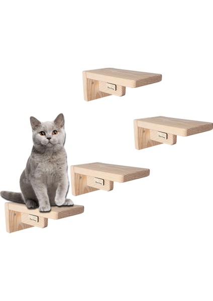 Doğal Ahşap Güçlendirilmiş 18CM Kedi Basamağı Kedi Köprüsü Duvar Yürüyüş Yolu Kedi Oyunu (4 Adet)