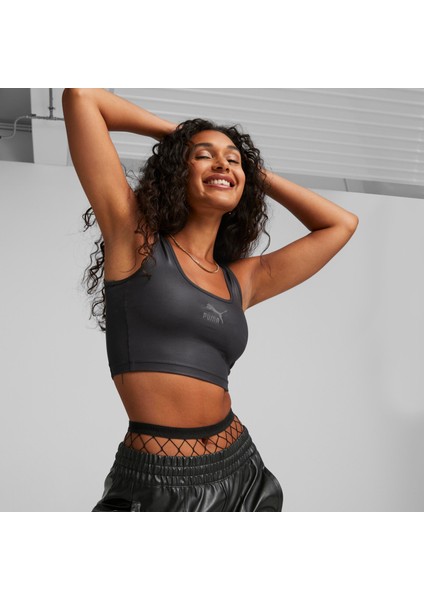 Kadın Puma Black Puma T7 Shiny Cropped Top Parlak Siyah Kadın T-Shirt