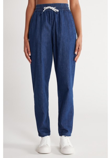 Regular Fit Normal Kesim %100 Pamuk Yüksek Bel Jean Jogger Pantolon