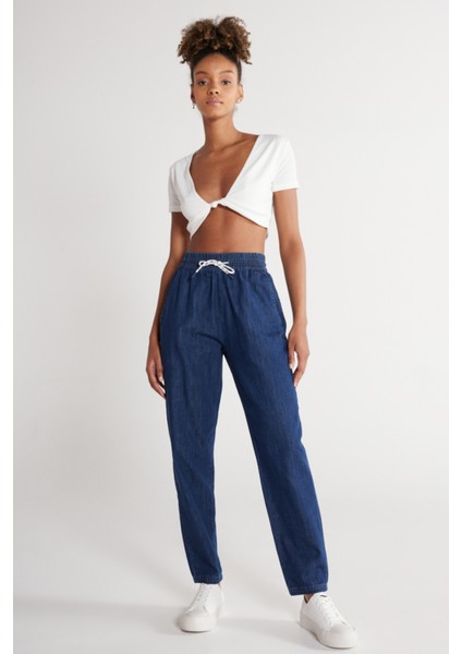 Regular Fit Normal Kesim %100 Pamuk Yüksek Bel Jean Jogger Pantolon fiyatları