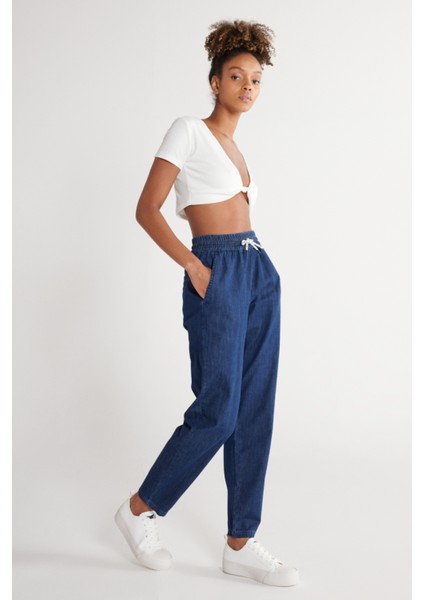 Regular Fit Normal Kesim %100 Pamuk Yüksek Bel Jean Jogger Pantolon fırsatları