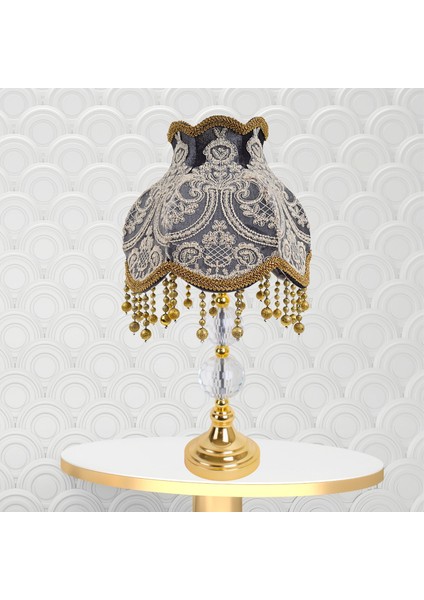Fransız Dantel Kaplama Koyu Füme Kadife Kumaş Gold Kristal Ayak Klasik Abajur AB0444 fiyatları