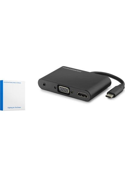 HDX7813 Çevirici USB 3.1 Type-C To Hdmı+Vga+3.5mm Audıo 3ın1