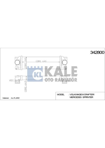 Turbo Radyatörü Vw Crafter Cdi Sprinter 2.5dti 2006+ (640X202X64) 2E0145804 342800