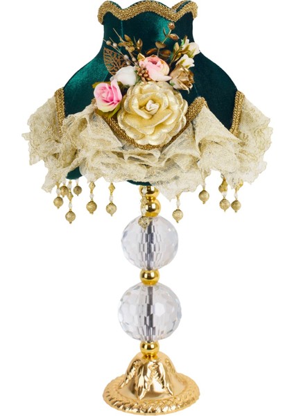 Hürrem Renk Kadife Kumaş Kaplı Gold Kristal Ayak Vintage Abajur AB0979