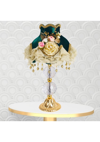 Hürrem Renk Kadife Kumaş Kaplı Gold Kristal Ayak Vintage Abajur AB0979 fiyatları