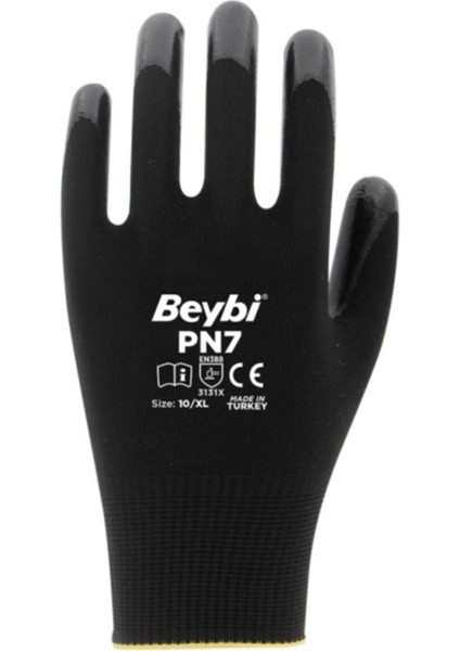 Pn7 Siyah Polyester Örme Nitril Işçi Eldiveni 12 Çift 10 Numara Pn7 12 Çift