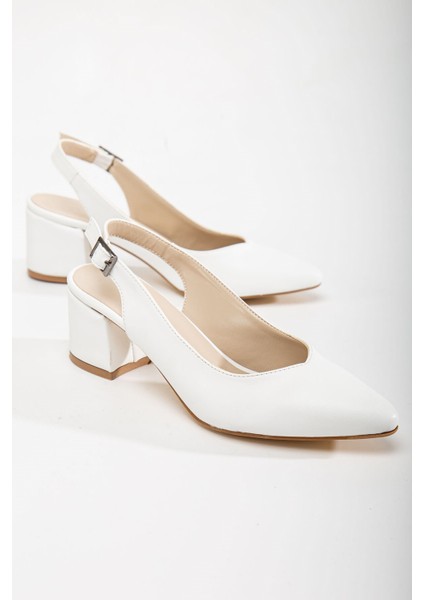 Arkası Açık Kadın Topuklu Ayakabı 41-42 BEYAZ CİLT
