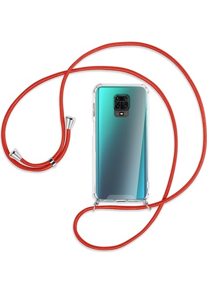 Xiaomi Redmi Note 9 PRO Kılıf Boyun Omuz Askılı Kırmızı iPli Kordonlu Anti Şok Köşe Korumalı Şeffaf Silikon X-ROP