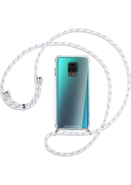 Xiaomi Redmi Note 9 PRO MAX Kılıf Boyun Omuz Askılı Beyaz iPli Kordonlu Anti Şok Köşe Korumalı Şeffaf Silikon X-ROP