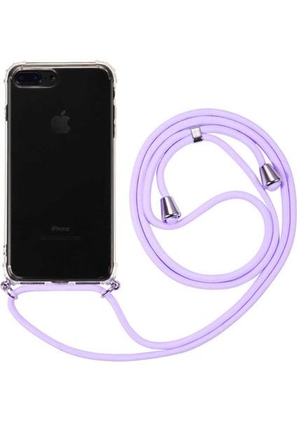 Apple iPhone 8 PLUS Kılıf Boyun Omuz Askılı Lila iPli Kordonlu Anti Şok Köşe Korumalı Şeffaf Silikon X-ROP