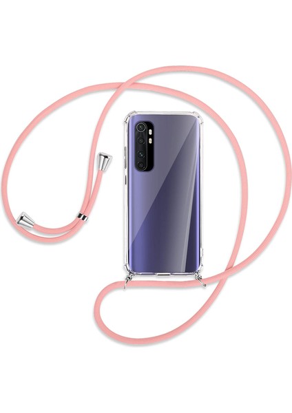 Xiaomi Mi Note 10 LiTE Kılıf Boyun Omuz Askılı Pembe iPli Kordonlu Anti Şok Köşe Korumalı Şeffaf Silikon X-ROP