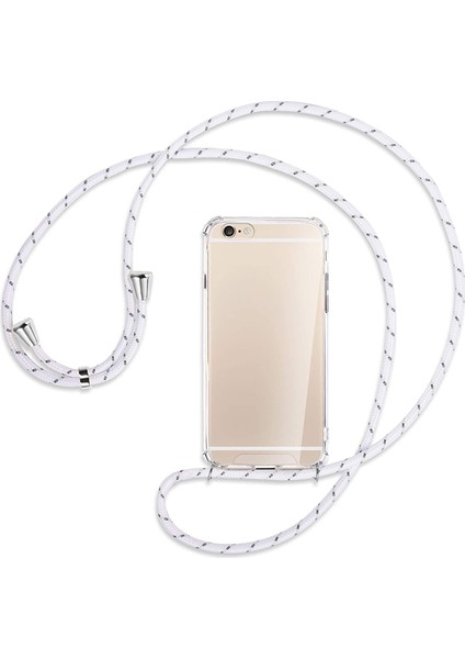 Apple iPhone 6 / 6S Kılıf Boyun Omuz Askılı Beyaz iPli Kordonlu Anti Şok Köşe Korumalı Şeffaf Silikon X-ROP