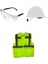 Baret Yelek Gözlük Seti-Fileli Cepli Mühendis Yeleği-Beyaz Hava Delikli Vidalı Baret-Koruyucu Gözlük 1