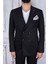 Erkek Slim Fit Sivri Yaka Yarım Astar Kruvaze Siyah Takım Elbise 2