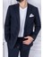 Erkek Slim Fit Sivri Yaka Yarım Astar Kruvaze Lacivert Takım Elbise 1