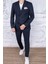 Erkek Slim Fit Sivri Yaka Yarım Astar Kruvaze Lacivert Takım Elbise 2