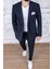 Erkek Slim Fit Sivri Yaka Yarım Astar Kruvaze Lacivert Takım Elbise 3