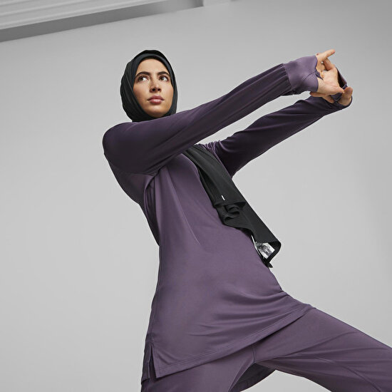 Puma Kadın Purple Charcoal Puma Modest Activewear Long Sleeve Mor Kadın Koşu ve Performans T-Shirt