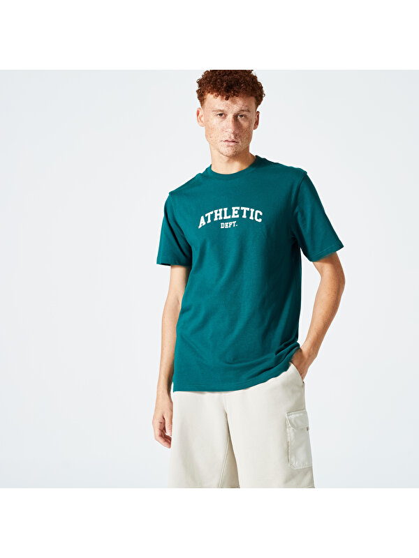Decathlon Domyos Erkek Baskılı / Yeşil Regular Spor Tişörtü 500 Essentials - Fitness