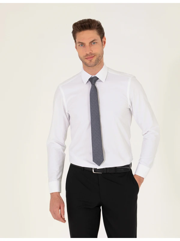 Pierre Cardin Erkek Beyaz Slim Fit Basic Gömlek Uzunkol 50275816-VR013