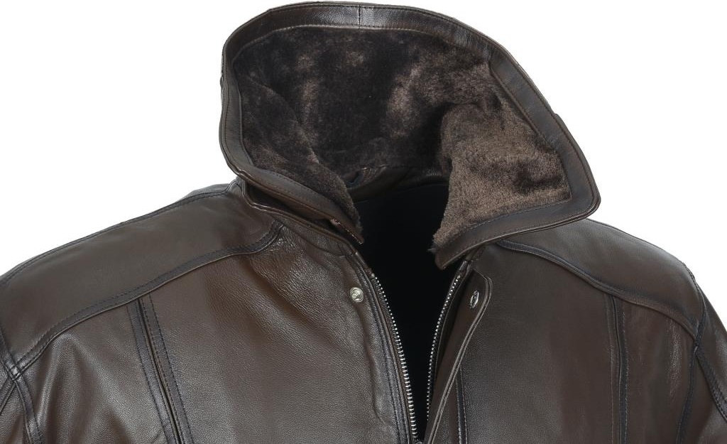 Sanalbolluk Yakası ve Içi Peluşlu Fındık Renk Erkek Deri Mont görsel 2