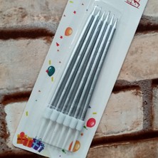 Kuzey Oyuncak Vıp Kalite Parlak Metalik Gümüş Pasta Mumu 6 Adet Gümüş Doğum Günü Mumu Decor Silver Bırthday Candle