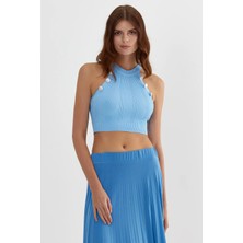 Batik Düğmeli Triko Crop