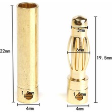 4 Çift 4mm Altın Kaplama Banana Dişi Erkek Soket 40A Pil Batarya Lion Bullet Plug Kablo Konnektör