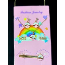 Queen Aksesuar Şeker Donut Metal Pens Yan Toka Yüzük Kolye Kristal Taş Küpe Altın Renk Set