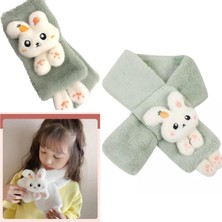 Queen Aksesuar Yeni Moda Sevimli Oyuncak Tavşan 1-15 Yaş Çocuk Tüylü Peluş Kaşmir Atkı Boyunluk Pastel Yeşil