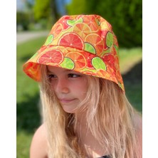 Queen Aksesuar Yeni Trend Yaz Modası Portakal Limon Desenli Bucket Baget Şapka Yetişkin Kadın Büyük Çocuk Şapkası